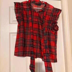 NYC Red Plaid Kids Blouse